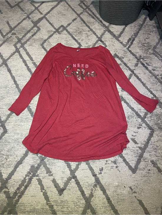 Old Navy Other - Old Navy Red Long-Sleeve 'Need Coffee' Lounge Tunic